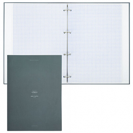 Тетрадь на кольцах БОЛЬШАЯ А4, 215х305 мм, 100 л., твердый картон, клетка, BRAUBERG, "Rhythm", 405407