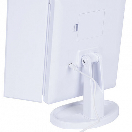 Зеркало настольное с LED-подсветкой для макияжа, размер 24х18 см, складное, увеличение х2, х3, х10, белое, BRABIX, 609337