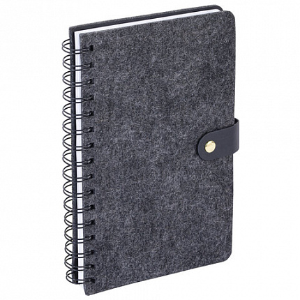 Ежедневник недатированный А5 135х210мм BRAUBERG "Felt" на гребне, войлок, кнопка 160л, черный, 117132