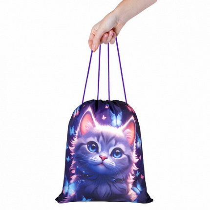 Мешок для обуви BRAUBERG KIDS, с петлей, 42х34 см, "Curious cat", 273434