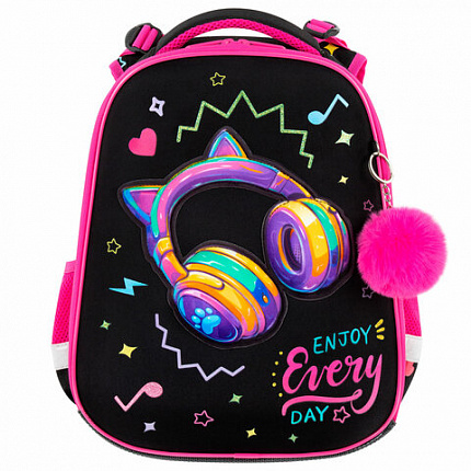 Ранец BRAUBERG PREMIUM, 2 отделения, с брелоком, "Headphones", велюровая нашивка, 38х29х16 см, 273100