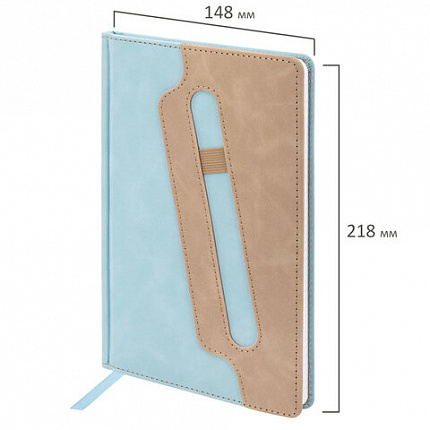 Блокнот А5 148x218 мм BRAUBERG "Assistant", под кожу, 80 листов, держатель, клетка, голубой, 118629