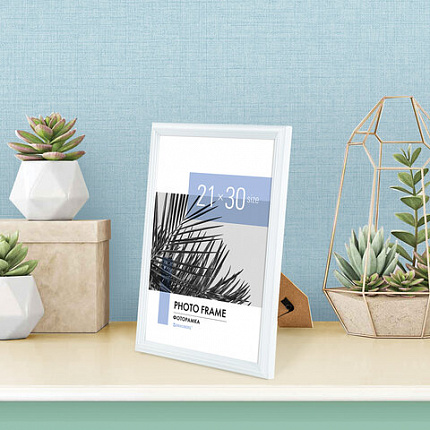 Рамка 21х30 см небьющаяся, багет 17,5 мм, пластик, BRAUBERG "Colorful", белая, 391241