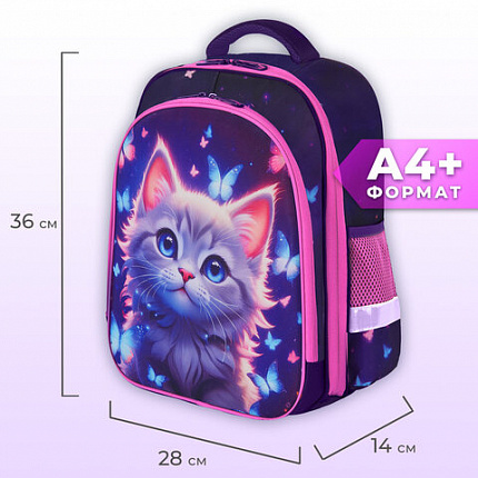 Ранец BRAUBERG KIDS STANDARD, 2 отделения, Curious cat, 36х28х14 см, 273145
