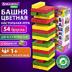 Игра настольная "ЦВЕТНАЯ БАШНЯ", 54 окрашенных деревянных блока + кубик, BRAUBERG HOBBY, 665493
