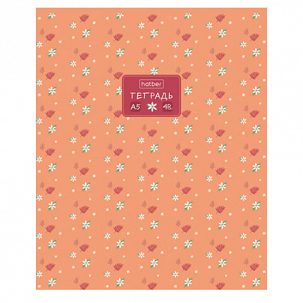 Тетрадь А5 48 л., HATBER, скоба, клетка, обложка картон, тиснение, Цветочный орнамент (микс), 092867, 48Т5тВ1