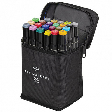Маркеры для скетчинга двусторонние, НАБОР 24 шт., базовые цвета, в чехле, WBZ, 152571