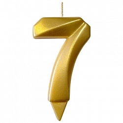 Свеча-цифра для торта "7", форма ГРАНЬ, золото, 7 см, на ножке, в блистере, 1705