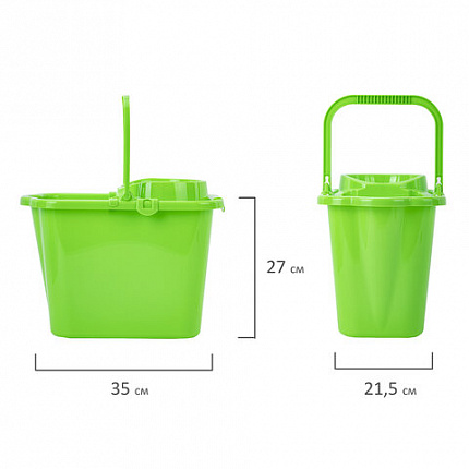 Ведро 9,5 л для уборки КОМПЛЕКТ с ОТЖИМОМ (сетчатый) пластик, для веревочных и ленточных МОПов, IDEA, М 2421