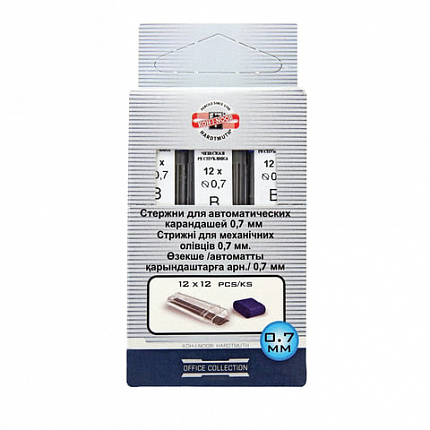 Грифели запасные 0,7 мм, B, KOH-I-NOOR, КОМПЛЕКТ 12 шт., 416200B007PKRU