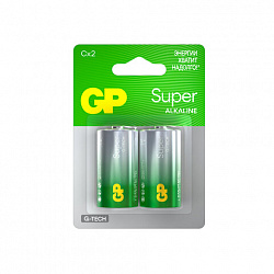 Батарейки КОМПЛЕКТ 2 шт., GP Super G-Tech, С (LR14, 14А), алкалиновые, блистер, 14A-2CR2