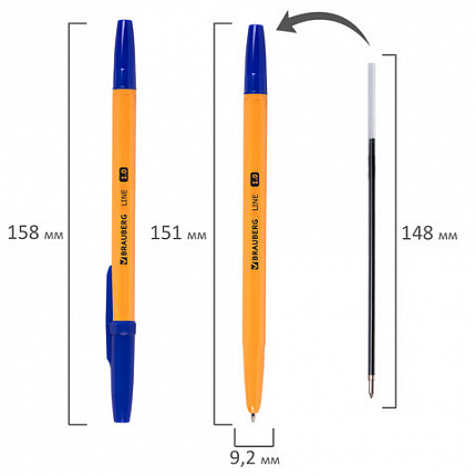 Ручка шариковая BRAUBERG "ORANGE Line", СИНЯЯ, корпус оранжевый, узел 1 мм, линия письма 0,5 мм, 143331