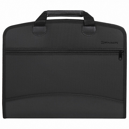 Папка-портфель пластиковая BRAUBERG А4+ (375х305х60 мм), 4 отделения, 2 кармана, на молнии, черный, 225169