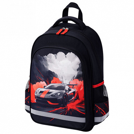 Рюкзак ПИФАГОР SCHOOL, 1 отделение, 3 кармана, "Revving car", 38x28х14 см, 274439