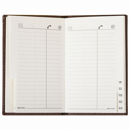 Телефонная книжка МАЛЫЙ ФОРМАТ (80х130 мм) А7, BRAUBERG "Cayman", под крокодиловую кожу, 56 л., вырубной алфавит, коричневая, 125135