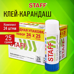 Клей-карандаш 25 г, ВЫГОДНАЯ УПАКОВКА, КОМПЛЕКТ 24 ШТУКИ, STAFF EVERYDAY, 273018