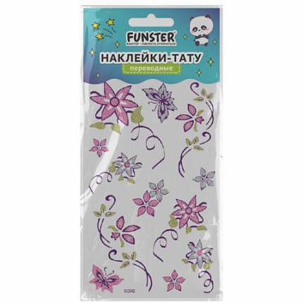 Наклейки-тату переводные "Блестящие", 15,5х9,5 см, ассорти 8 видов, FUNSTER (ФАНСТЕР), 666107