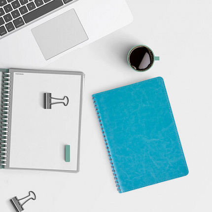 Тетрадь А5 (148x218 мм), BRAUBERG "Office PRO", гибкая, под кожу, гребень, 80 л., бирюзовая, 111043