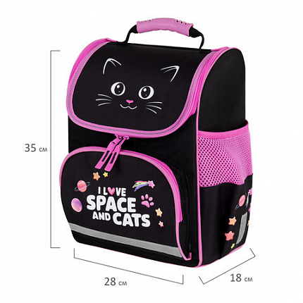Ранец ПИФАГОР BASIC, 1 отделение, 3 кармана, эргономичная спинка, "Dark kitten", 35х28х18 см, 273134