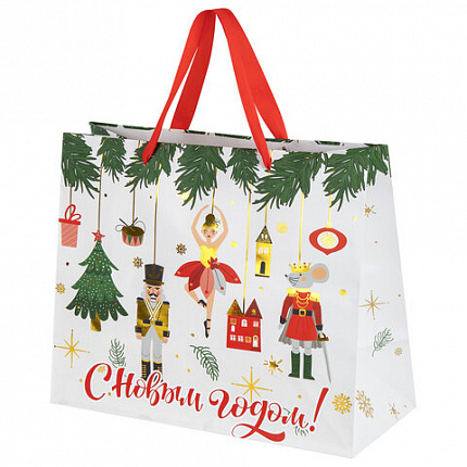 Пакет подарочный (1 шт.) новогодний 26х13х32 см "Winter Wonderland", фольга, ассорти, ЗОЛОТАЯ СКАЗКА, 592443