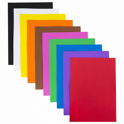 Пористая резина/фоамиран А4, 1 мм, НАБОР, 10 листов, 10 цветов, яркие цвета, ОСТРОВ СОКРОВИЩ, 661696