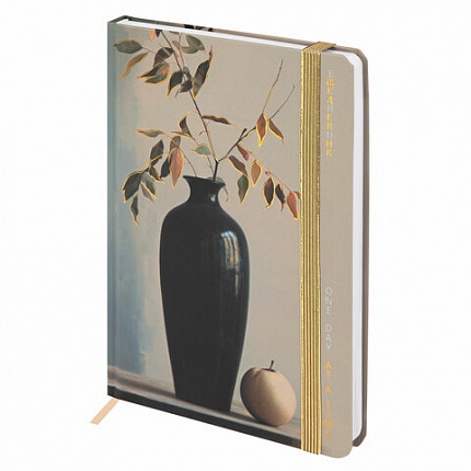 Ежедневник недатированный с резинкой А5 145х203 мм, BRAUBERG, твердый, фольга, 128 л., "Vase", 116295