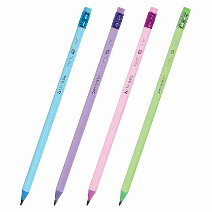 Набор карандашей чернографитных с ластиком BRAUBERG "PASTEL" 12 шт., HB, 181997