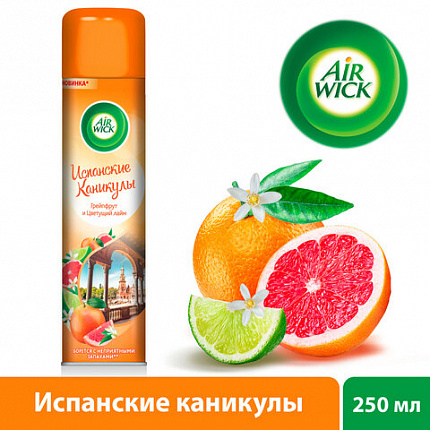 Освежитель воздуха аэрозольный 290 мл, AIRWICK "Испанские каникулы" – "Грейпфрут и цветущий лайм", 93107, 3094510