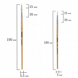 Кисти ПИФАГОР, набор 5 шт. (ПОНИ: круглые № 1, 4; КОЗА: круглые № 3, 6; ЩЕТИНА: плоская № 4), пакет с европодвесом, 200892