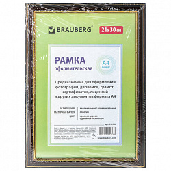 Рамка 21х30 см небьющаяся, пластик, багет 20 мм, BRAUBERG "HIT3", красное дерево с двойной позолотой, 390986
