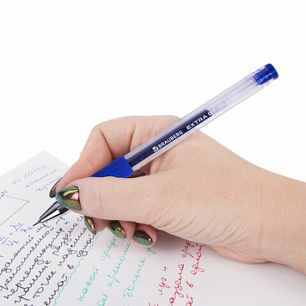 Ручка гелевая с грипом BRAUBERG "EXTRA GT NEEDLE", СИНЯЯ, игольчатый узел 0,5 мм, линия 0,35 мм, 143916