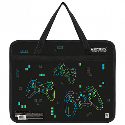 Папка на молнии с ручками BRAUBERG А4, 1 отделение, пластик, 80 мм, "Pixel gamepad", 274497
