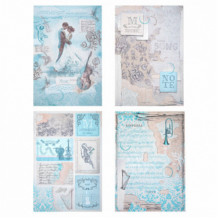 Бумага для скрапбукинга 15х21 см "Нотная Гамма", двусторонняя, 12 листов, 240 г/м2, ОСТРОВ СОКРОВИЩ, 665445