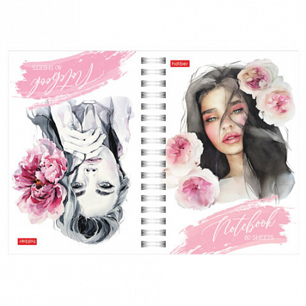 Блокнот МАЛЫЙ ФОРМАТ А6, 80 л., гребень, твердый картон, клетка 2 цв., HATBER, "Чарующая нежность", 082843, 80ЗКтд6В1гр_30