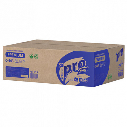 Полотенца бумажные 190 шт, PROtissue (H2) PREMIUM, 2-сл, белые, КОМПЛЕКТ 21 пач, 24х21,5,Z-слож,С443