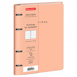 Тетрадь на кольцах А5, 175х215 мм, 120 л., под кожу, BRAUBERG VISTA, "Minimal", персиковый, 405214