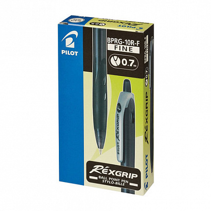 Ручка шариковая масляная автоматическая PILOT "Rex Grip", узел 0,7 мм, линия 0,32 мм, упор, черная, BPRG-10R-F B