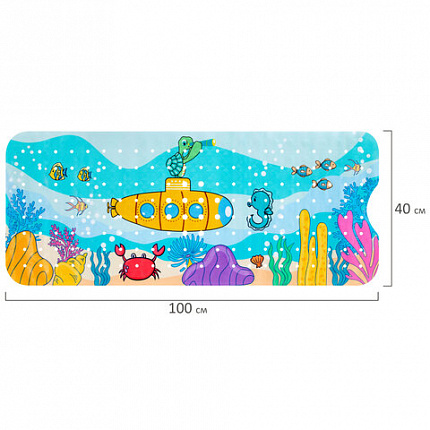 Коврик для ванны противоскользящий 100х40 см с рисунком "Батискаф", ПВХ, присоски, PRIMILA (ПРИМИЛА), 700378