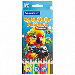 Карандаши цветные "АССОРТИ 8 ДИЗАЙНОВ 7-14 лет", 12 цветов, трехгранные, BRAUBERG, 182056