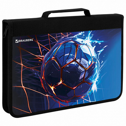 Папка на молнии BRAUBERG А4 с ручкой, с органайзером, 1 отделение, "Score goal", 273385