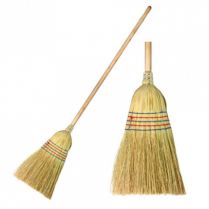 Веник-метла сорго LAIMA 2, натуральный, прошивной, с деревянным черенком 95 см, большой, 450х330 мм, 602463