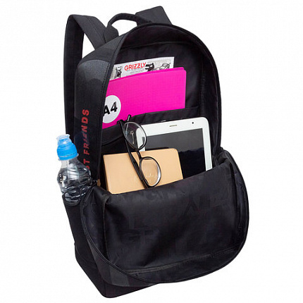 Рюкзак GRIZZLY, карман-антивор, "TOTAL BLACK", 42х28х12 см, RQL-513-2/3