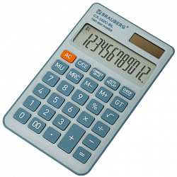 Калькулятор карманный BRAUBERG CX-102C-BL (76x126 мм), 12 разрядов, двойное питание, ГОЛУБОЙ, 272649
