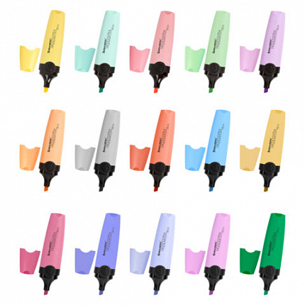 Набор текстовыделителей 15 ПАСТЕЛЬНЫХ ЦВЕТОВ на подставке, BRAUBERG "DELTA PASTEL", линия 1-5 мм, 152507