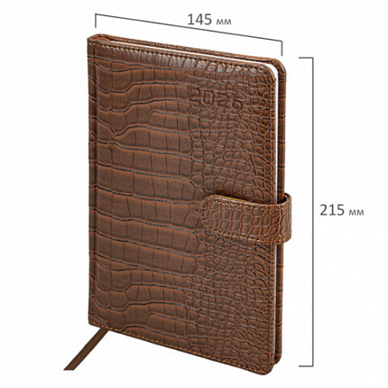 Еженедельник датированный 2026 А5 145х215 мм, BRAUBERG "Party", под кожу, коричневый, 117177
