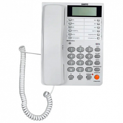 Телефон SANYO RA-S408W, спикерфон, память 55 номеров, тональный/импульсный режим, белый