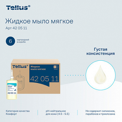 Картридж с жидким мылом одноразовый Tellus/TORK (Система S1) Advanced, 1 л, мягкое, 420511