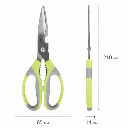 Ножницы кухонные DASWERK (ДАСВЕРК), 210 мм, с орехоколом, открывашкой, зазубренным лезвием, 608903