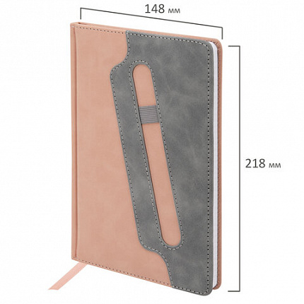 Блокнот А5 148x218 мм BRAUBERG "Assistant", под кожу, 80 листов, держатель, клетка, розовый, 118631