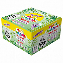 Точилка с контейнером для простых и утолщенных карандашей ЮНЛАНДИЯ "ПАНДА", 2 отверстия, 272507